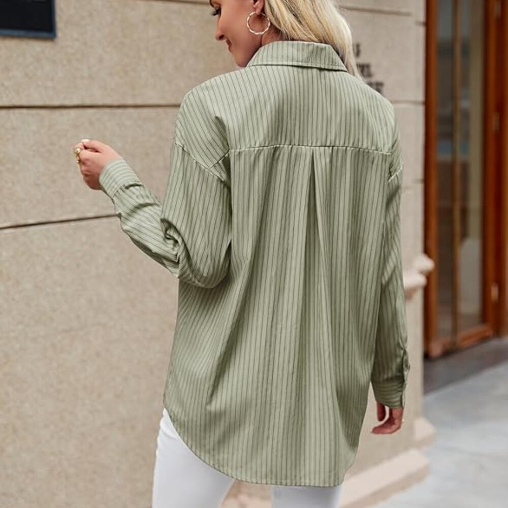 Womens Striped Button Down Shirt - Picture 2 of 2